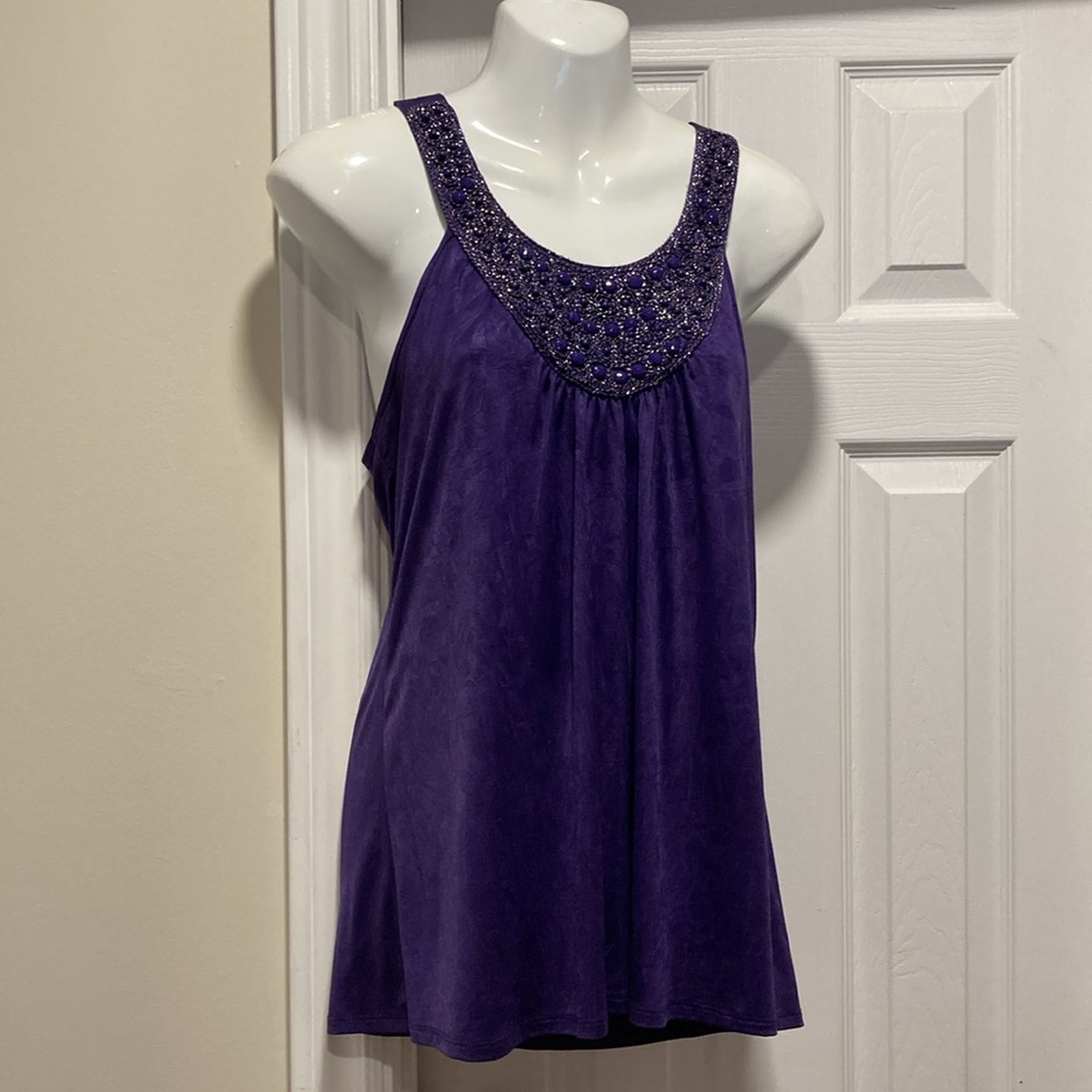 A. Byer Purple Embellished Cleopatra Beaded Collar Sleeveless Halter Top - Sz L